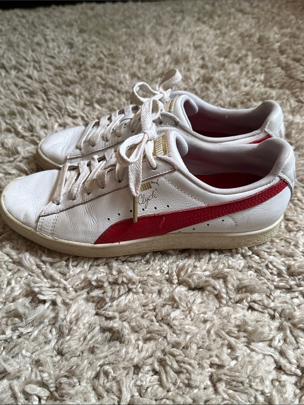 Y2K Puma Clyde White Sneakers with Red Insole and Stripes